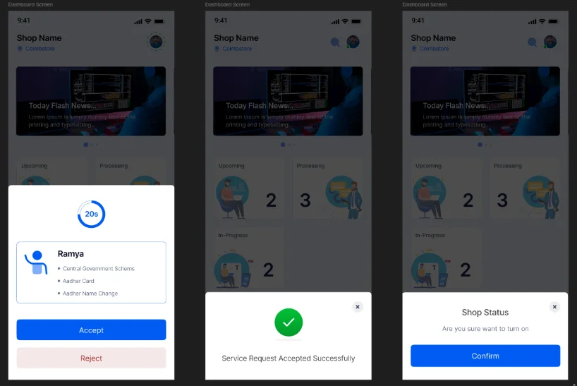 Thendral Booking shop app service request interface