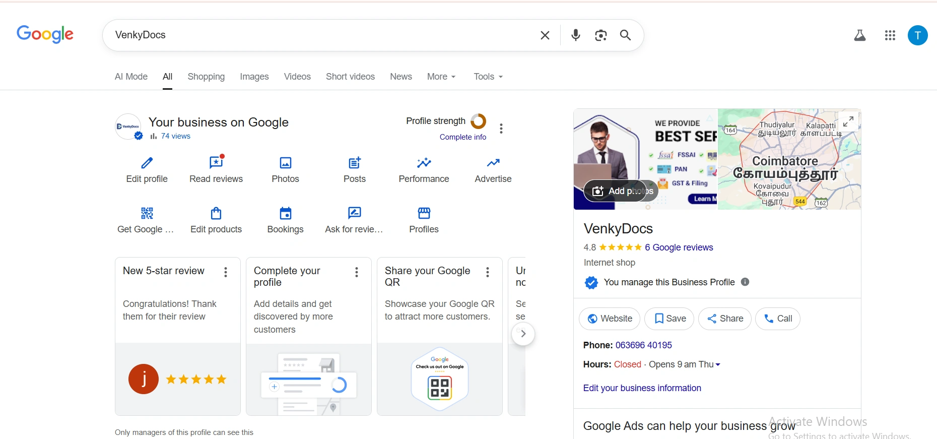 Venky Docs Google My Business dashboard